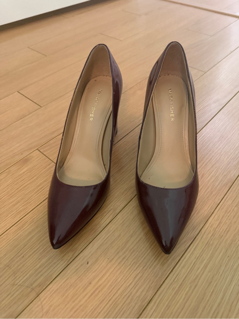 Marc Fisher Burgundy Patent Pointed-Toe Pumps
